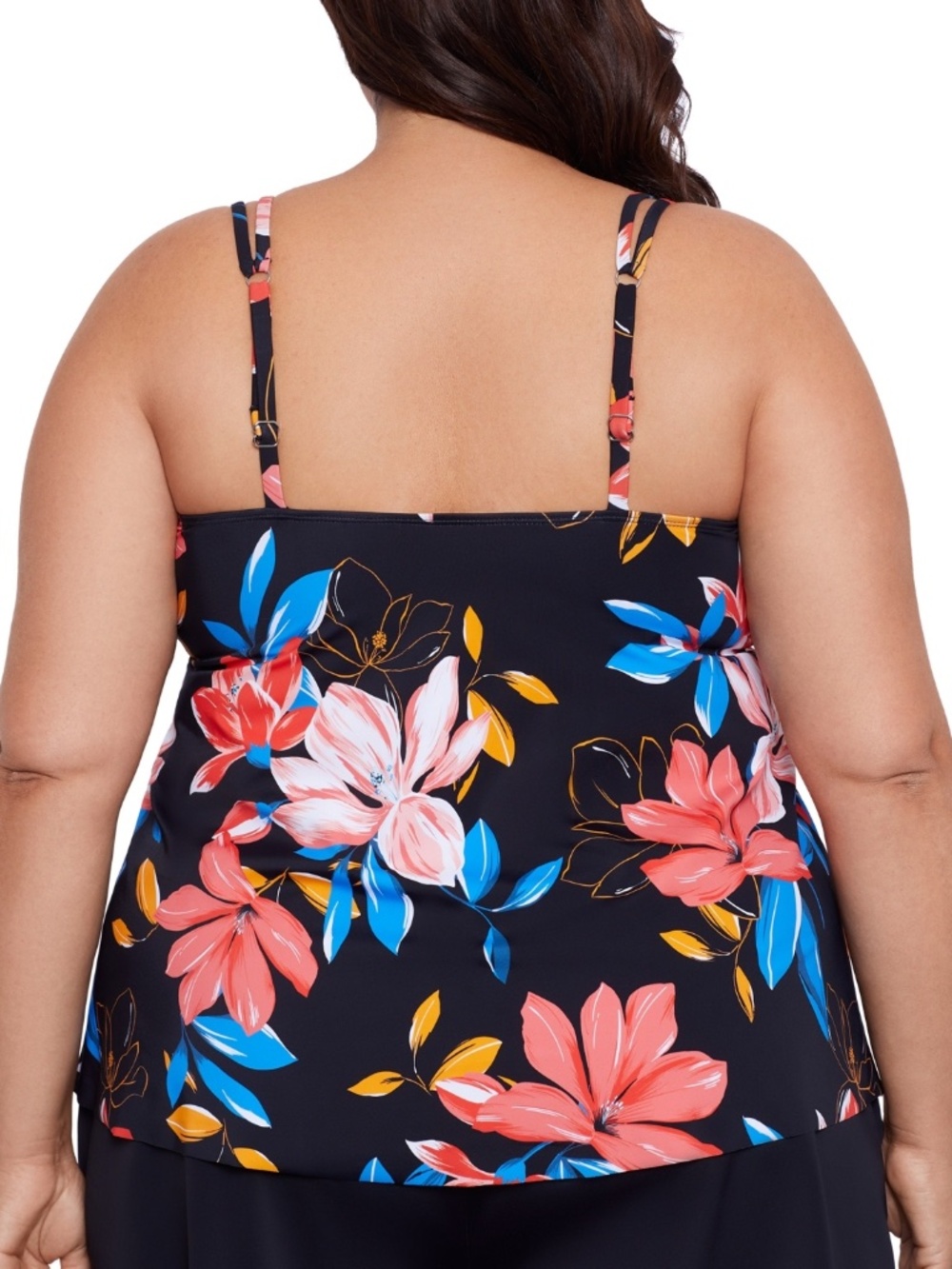 Swim Solutions Plus Size Floral-Print Pleated Tankini Top Floral Park - Picture 3 of 3